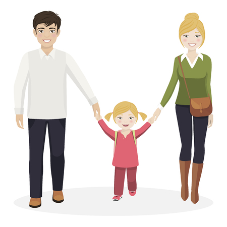 Girl with her parents walking to schoolのイラスト素材
