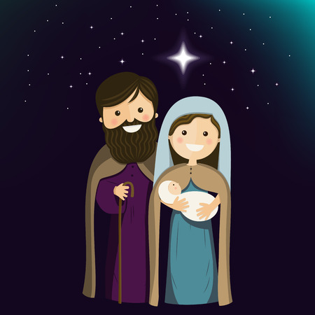 Holy family on Christmas Eve. Vector ilustrationのイラスト素材
