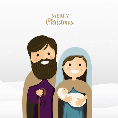Merry Christmas greeting with Holy family. Vector Illustrationのイラスト素材