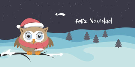 Female owl with Santa Claus hat.のイラスト素材