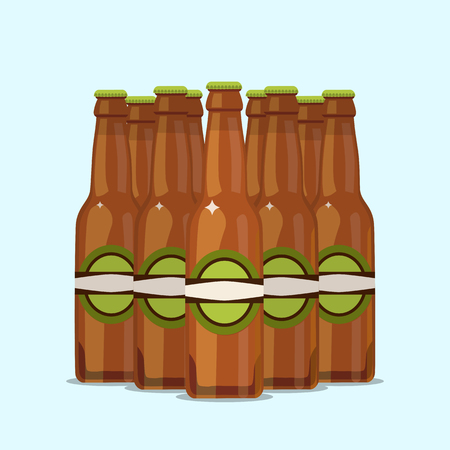 Group of attractive beer bottles on a blue background. Vector illustrationのイラスト素材