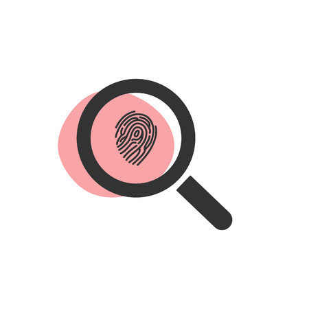 Magnifying glass looking for a fingerprint isolated web icon. Vector illustrationのイラスト素材