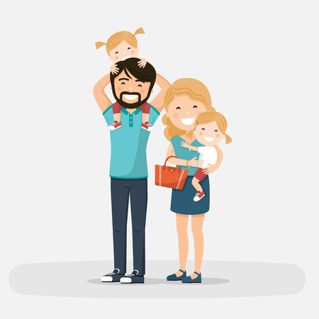 Isolated happy family with little twins. Vector illustrationのイラスト素材