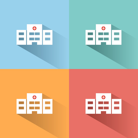 Hospital icon with shadow on colored backgrounds. Vector illustrationのイラスト素材