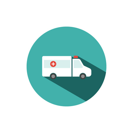 Ambulance color icon with shadow on a green circle. Vector illustrationのイラスト素材