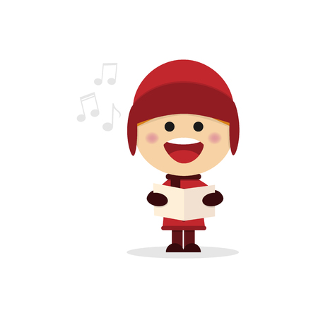 Christmas boy singing carols on a white background. Vector illustrationのイラスト素材
