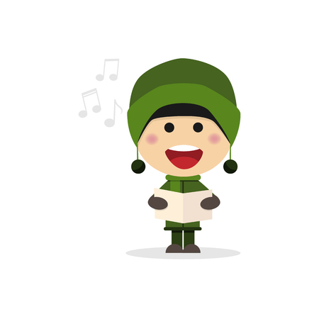 Christmas child singing carols on a white background. Vector illustrationのイラスト素材