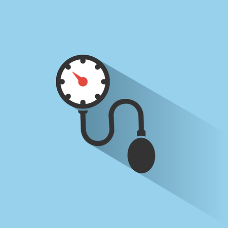 Medical tonometer icon on blue background white shade. Blood pressure check. Vector illustrationのイラスト素材