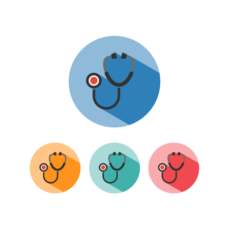 Stethoscope flat color icon with shadow on a colored circles. Vector Illustrationのイラスト素材