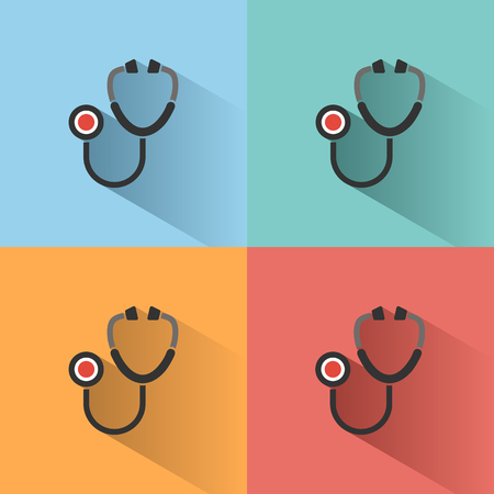 Stethoscope flat color icon with shadow on colored backgrounds. Vector Illustrationのイラスト素材