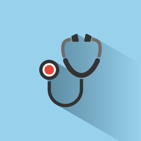 Stethoscope flat color icon with shadow on a blue background. Vector Illustrationのイラスト素材