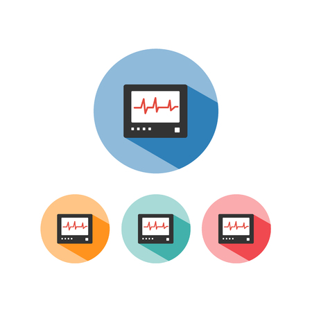 Heart rate monitor color icon with shadow on colored circles. Heartbeat. Cardiogram vector illustrationのイラスト素材