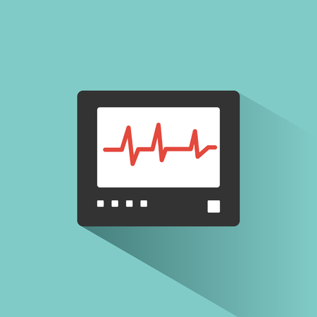 Heart rate monitor color icon with shadow on a green background. Heartbeat. Cardiogram vector illustrationのイラスト素材