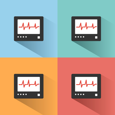 Heart rate monitor color icon with shadow on colored backgrounds. Heartbeat. Cardiogram vector illustrationのイラスト素材