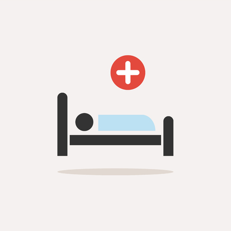 Hospital bed. Medicine flat color icon with shadow on a beige background. Vector Illustrationのイラスト素材
