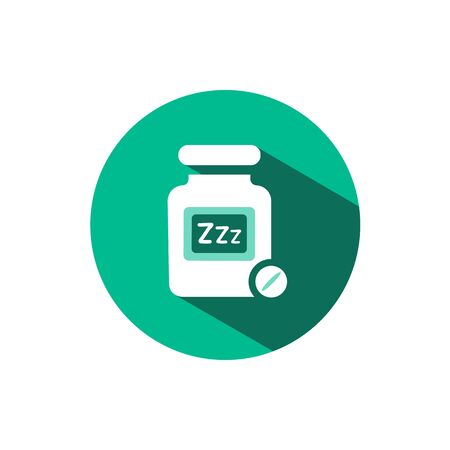 Sleeping pills icon with shadow on a green circle. Flat color vector pharmacy illustrationのイラスト素材