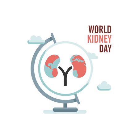 World kidney day with earth globe and clouds. Isolated vector illustrationのイラスト素材