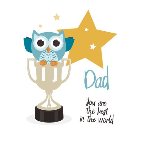 Fathers day owls. You are the best in the world. Vector illustrationのイラスト素材