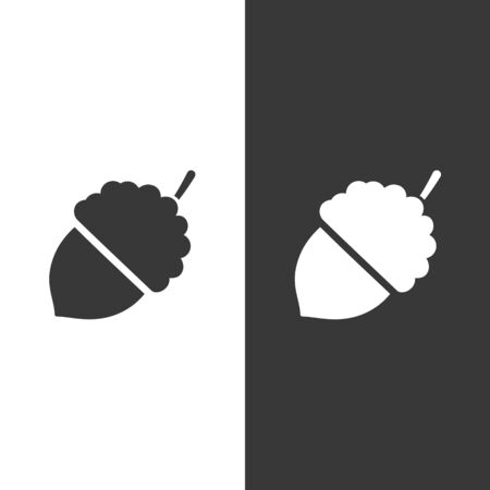 Acorn. Icon on black and white background. Fall fruit flat vector illustrationのイラスト素材