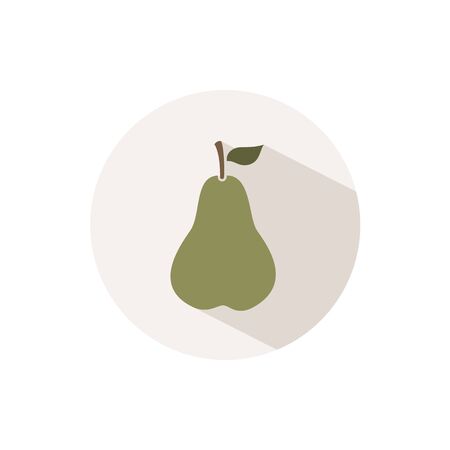Green pear. Icon with shadow on a beige circle. Fall flat vector illustrationのイラスト素材