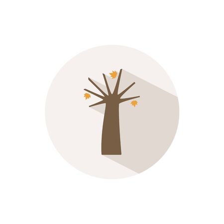 Autumn tree. Icon with shadow on a beige circle. Fall flat vector illustrationのイラスト素材