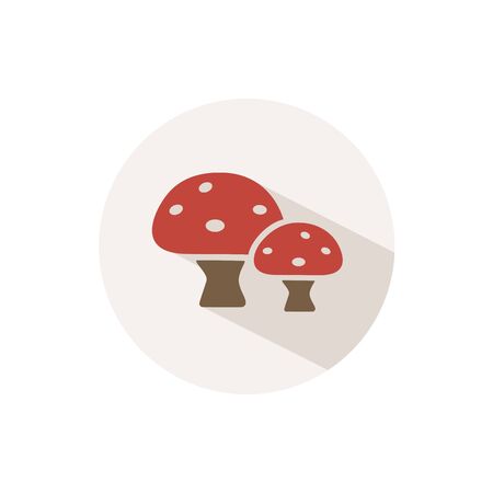Mushrooms. Icon with shadow on a beige circle. Fall flat vector illustrationのイラスト素材