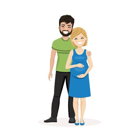 Young couple in love waiting for baby. Pregnant woman. Isolated vector illustrationのイラスト素材