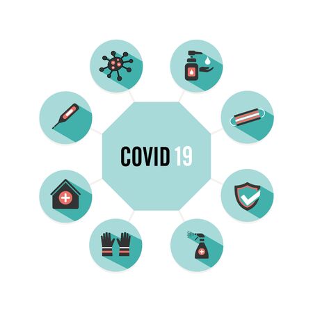 Coronavirus sanitary protection and health icons. Isolated vector illustrationのイラスト素材
