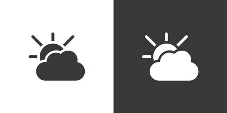 Cloudy day and sun. Isolated icon on black and white background. Weather glyph vector illustrationのイラスト素材
