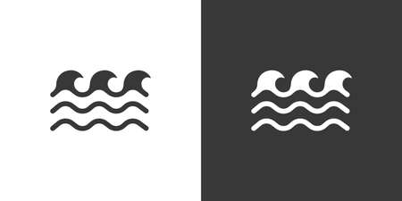 Low waves on the sea. Isolated icon on black and white background. Weather glyph vector illustrationのイラスト素材