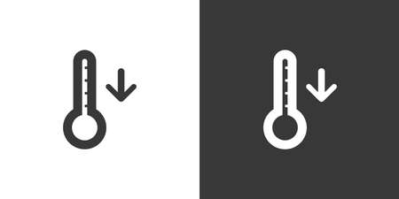 Thermometer. Fall temperature. Isolated icon on black and white background. Weather glyph vector illustrationのイラスト素材
