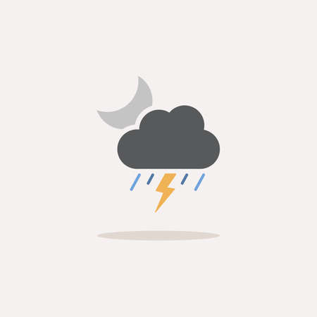 Storm, heavy rain and moon. Color icon with shadow. Weather glyph vector illustrationのイラスト素材