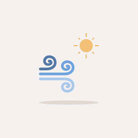 Wind and sunny day. Color icon with shadow. Weather glyph vector illustrationのイラスト素材