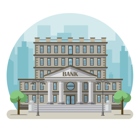 Bank building in a big city. Flat design. Vector illustrationのイラスト素材