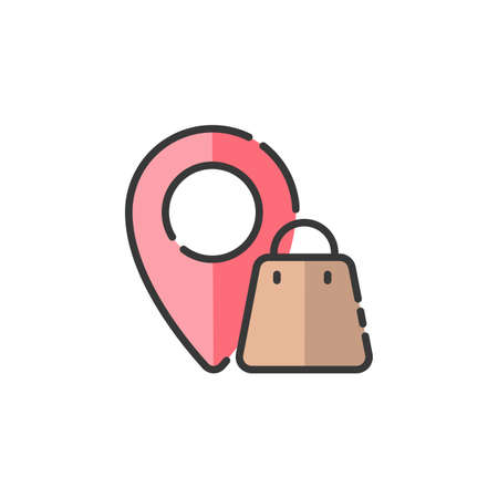 Location. Shopping bag. Filled color icon. Isolated commerce vector illustrationのイラスト素材