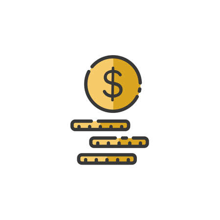 Cash money. Dollar coins. Filled color icon. Isolated commerce vector illustration