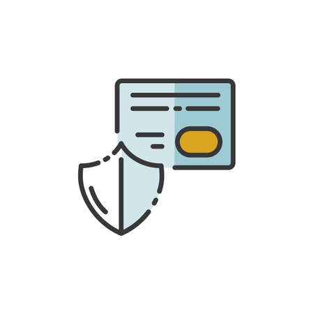Secure payment. Credit card and security shield. Filled color icon. Isolated commerce vector illustrationのイラスト素材