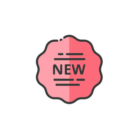 Shopping label with text new. Promotion tag. Filled color icon. Isolated commerce vector illustrationのイラスト素材