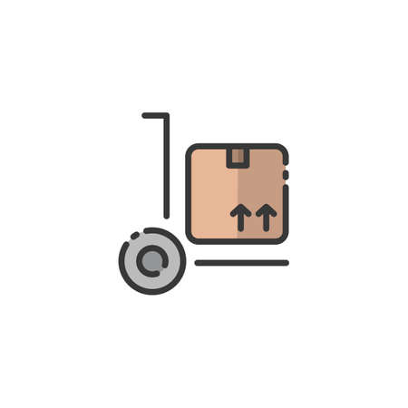 Delivery handcart. Shipping cart with box. Filled color icon. Isolated commerce vector illustrationのイラスト素材