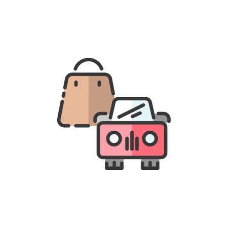 Shopping bag and car. Pick up at the store. Filled color icon. Isolated commerce vector illustrationのイラスト素材
