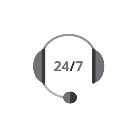 Call center. Headphone. 24 7 Phone assistant. Flat color icon. Isolated commerce vector illustration