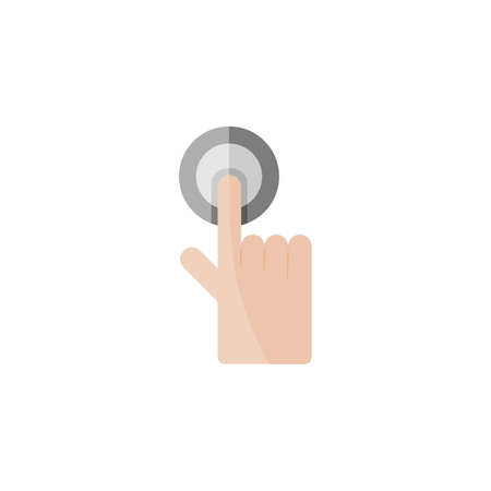 Hand selecting button. Finger touch and press the item. Flat color icon. Isolated commerce vector illustrationのイラスト素材
