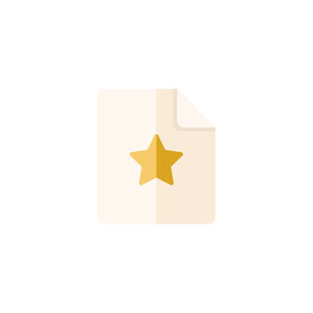 Document. Paper with star. Favorite item. Flat color icon. Isolated commerce vector illustrationのイラスト素材