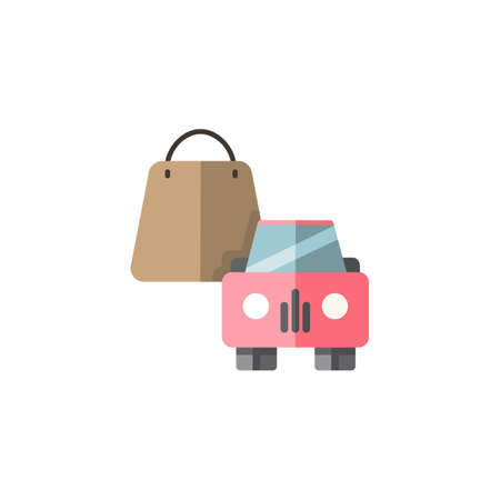 Shopping bag and car. Pick up at the store. Filled color icon. Flat color icon. Isolated commerce vector illustrationのイラスト素材