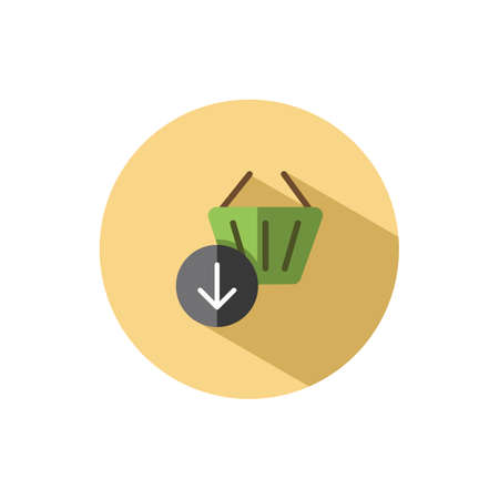 Shopping basket. Down arrow. Flat color icon in a circle. Commerce vector illustrationのイラスト素材