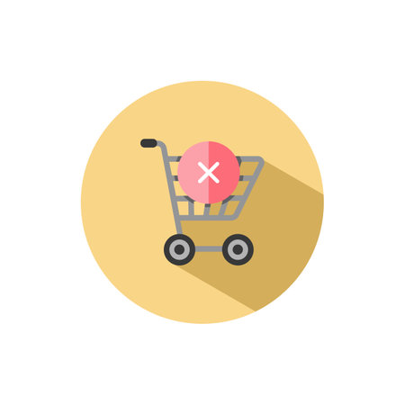 Shopping cart. Cross mark. Flat color icon in a circle. Commerce vector illustrationのイラスト素材