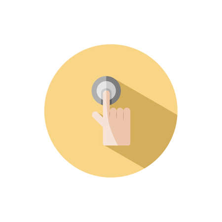 Hand selecting button. Finger touch and press the item. Flat color icon in a circle. Commerce vector illustrationのイラスト素材