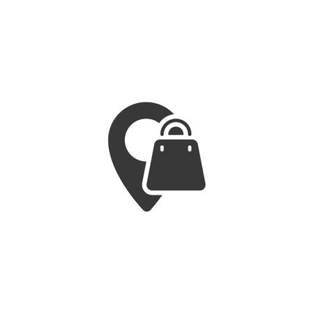 Location on white background. Shopping bag. Isolated icon. Commerce glyph vector illustrationのイラスト素材