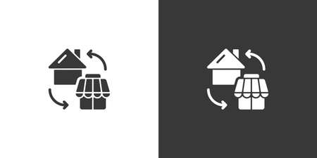 House and shop. Home shopping concept. Isolated icon on black and white background. Commerce glyph style vector illustrationのイラスト素材