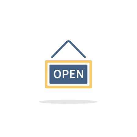 Open notice. Label with text. Color icon with shadow. Commerce glyph vector illustrationのイラスト素材